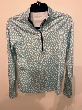 Vineyard Vines Teal and White Spotted Quarter-Zip Pullover